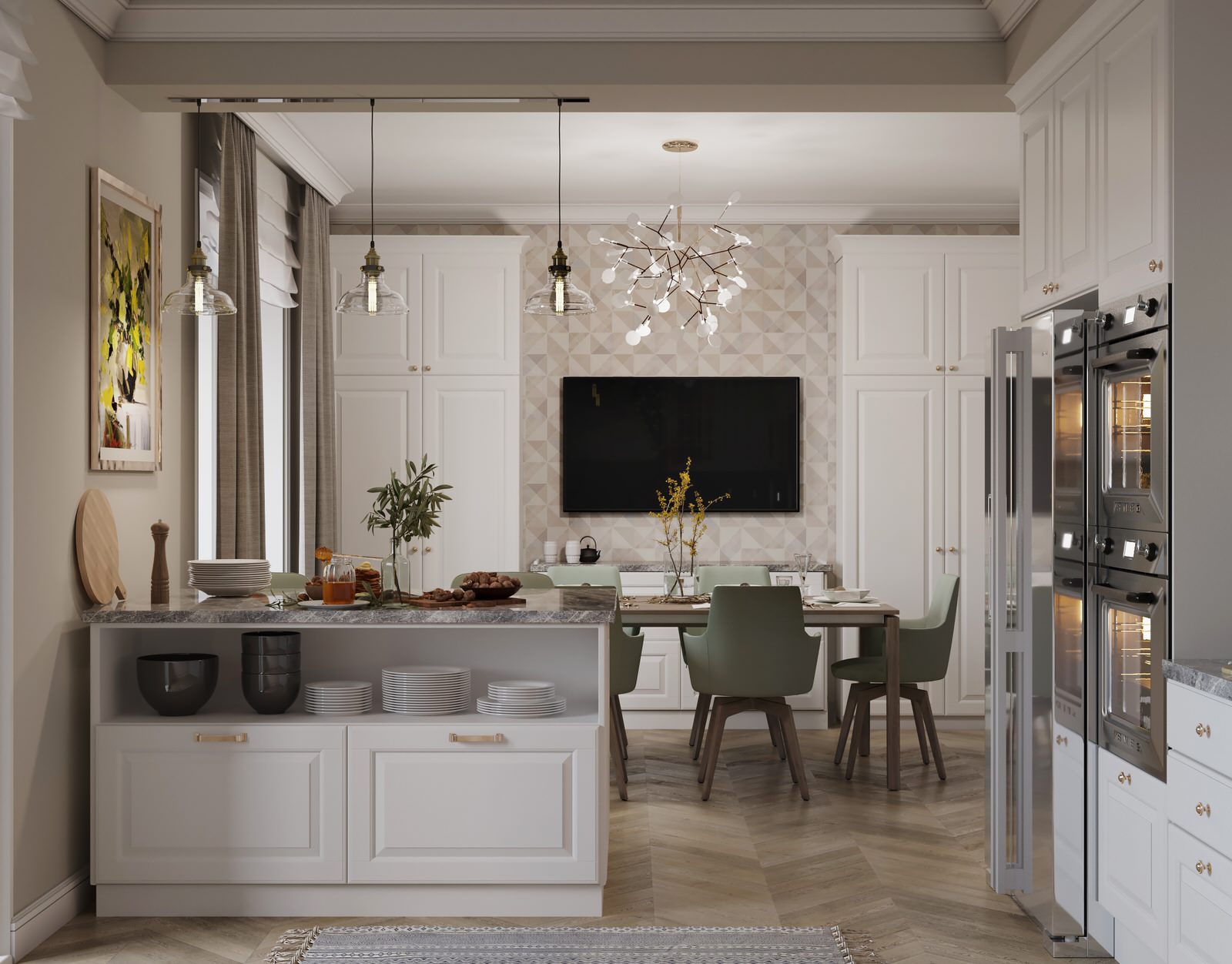 Мягкий эклектичный интерьер квартиры 205 кв.м.