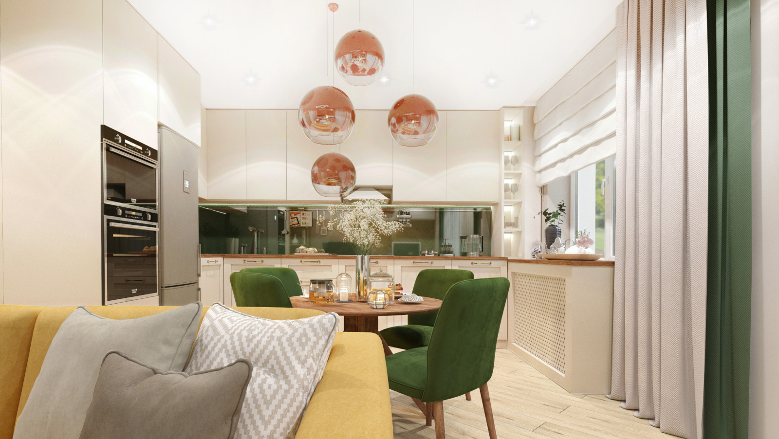 Стильные кухня и гостиная