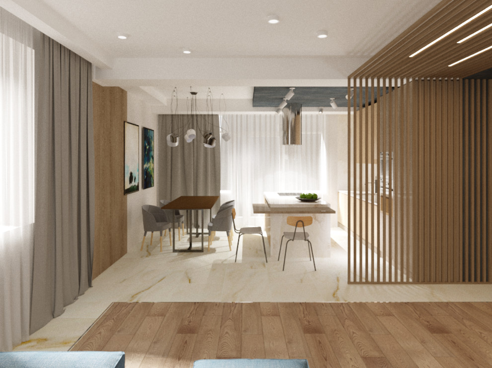 Дизайн кухни-гостинной 65м2 в современном стиле