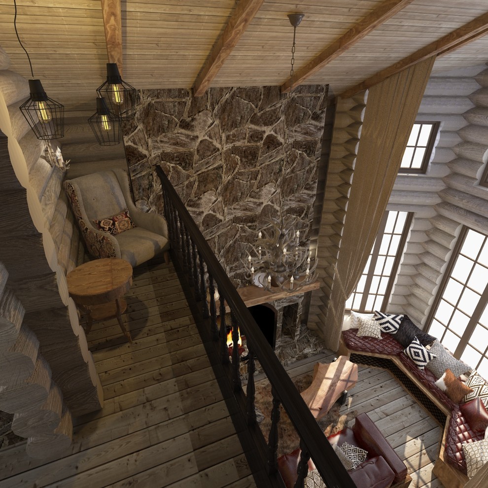 Интерьер дома из сруба в стиле шале (первый этаж)
