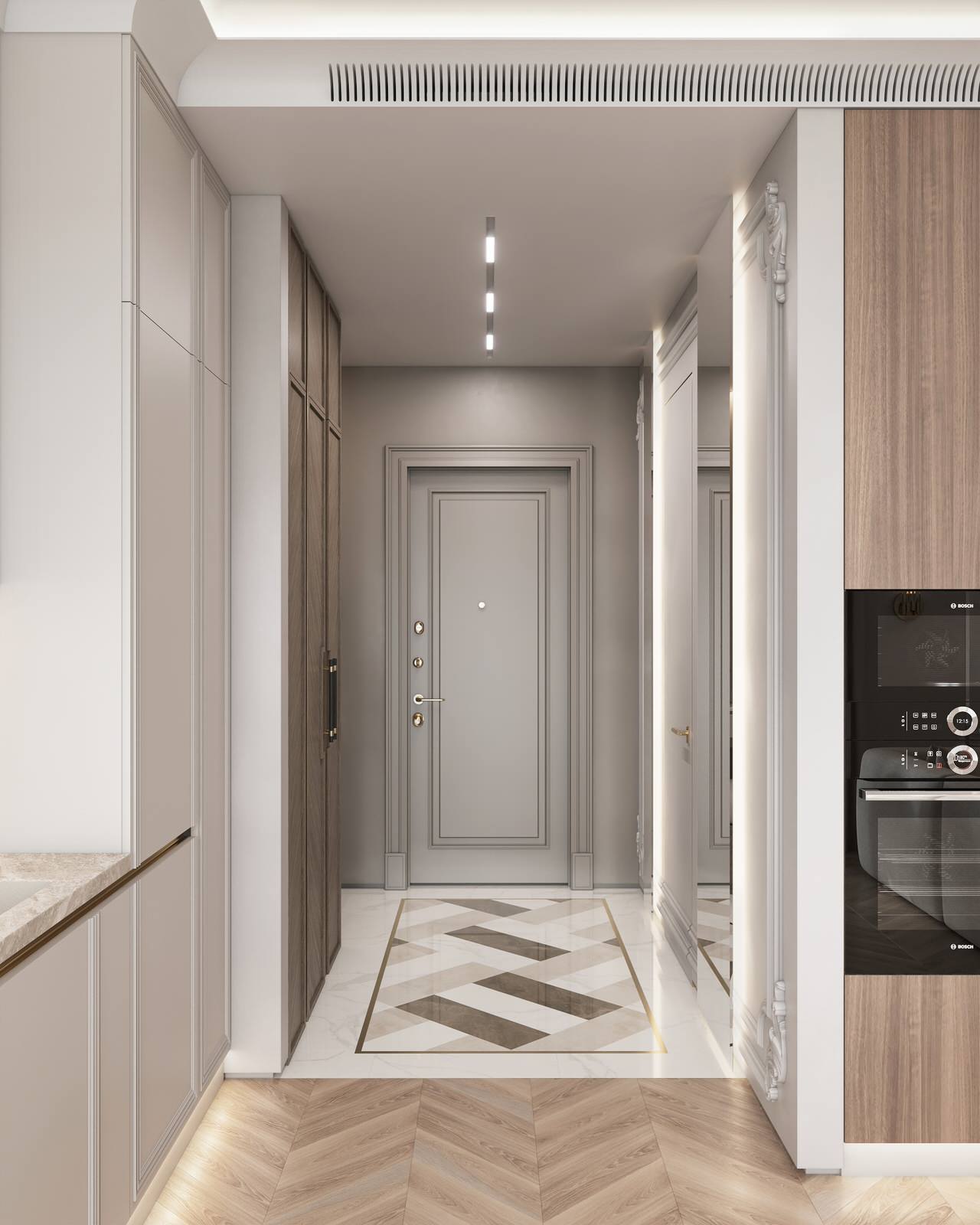 Интерьер в бежевых оттенках в ЖК Eniteo