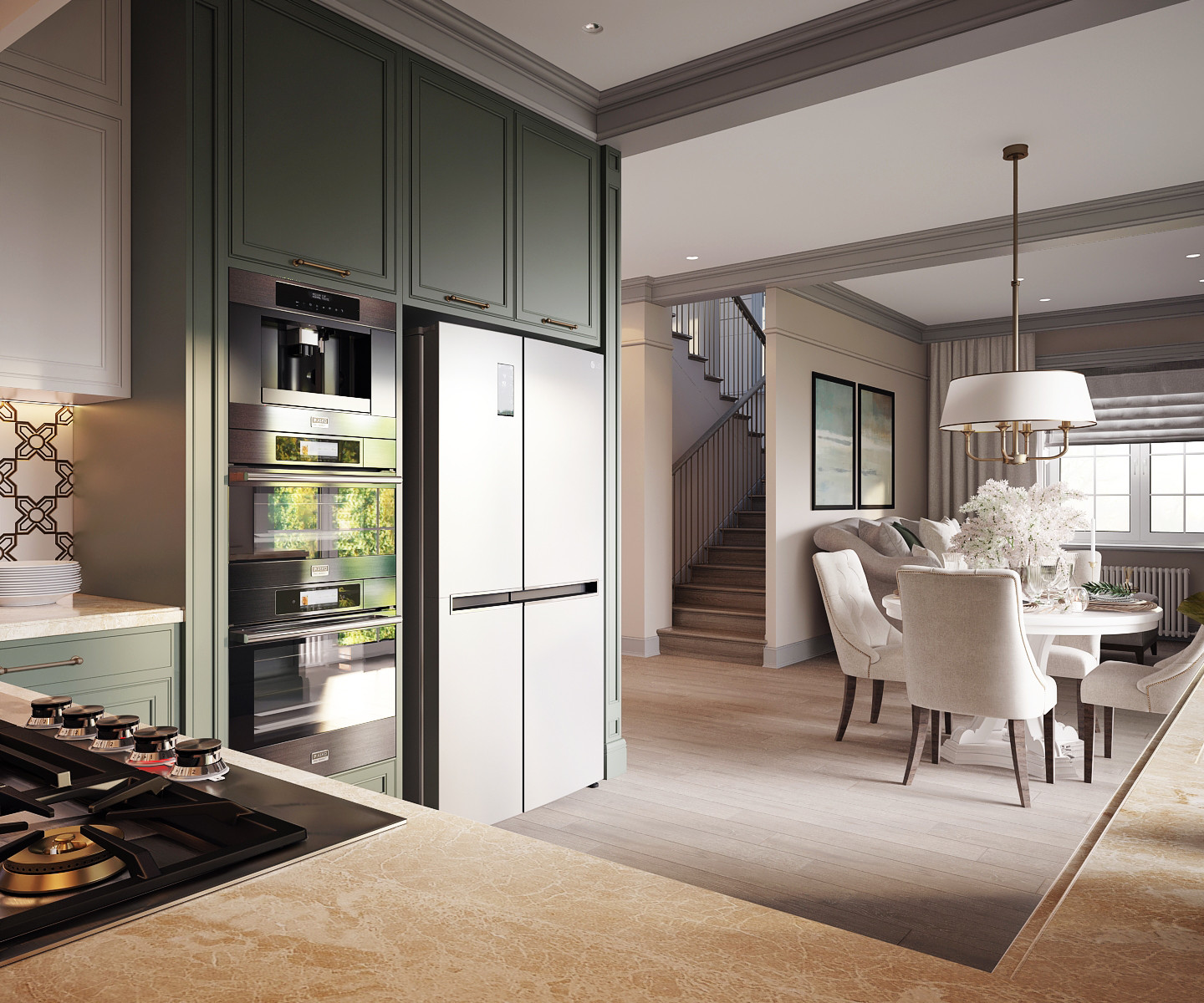 Рабочий проект Дом 200 квм. - Американский стиль. Работа над кухней-гостиной