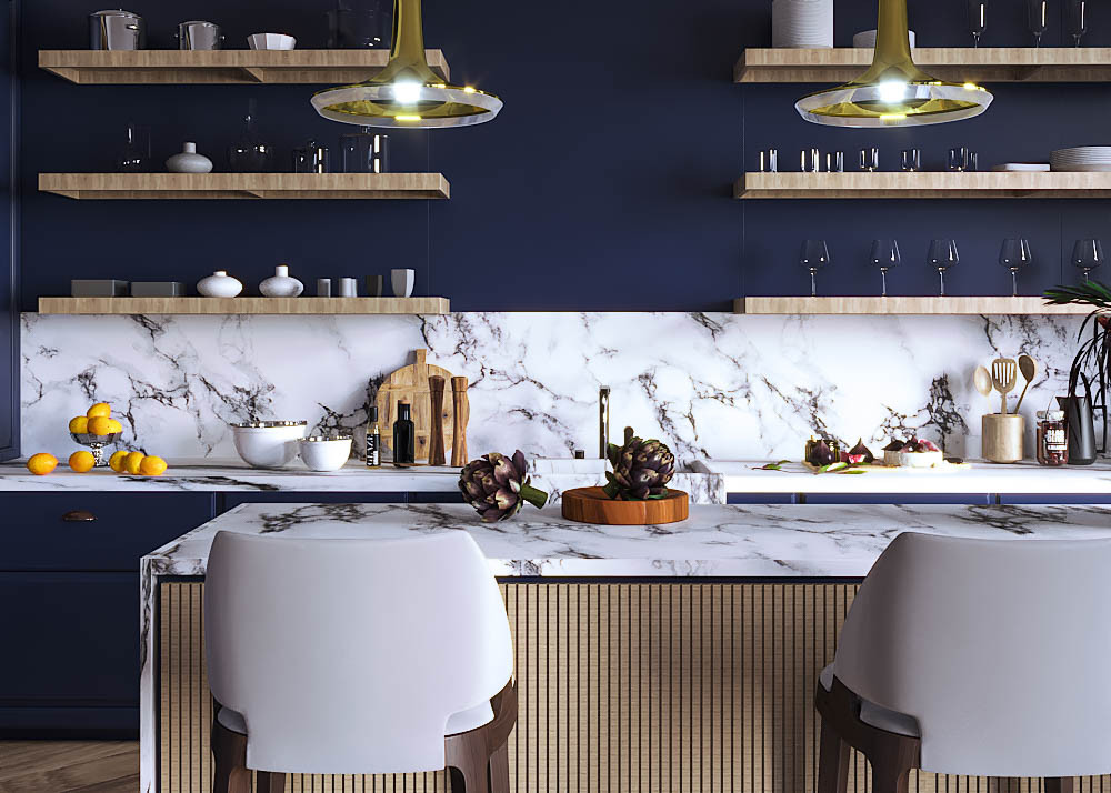Дизайн-проект кухни в синих тонах