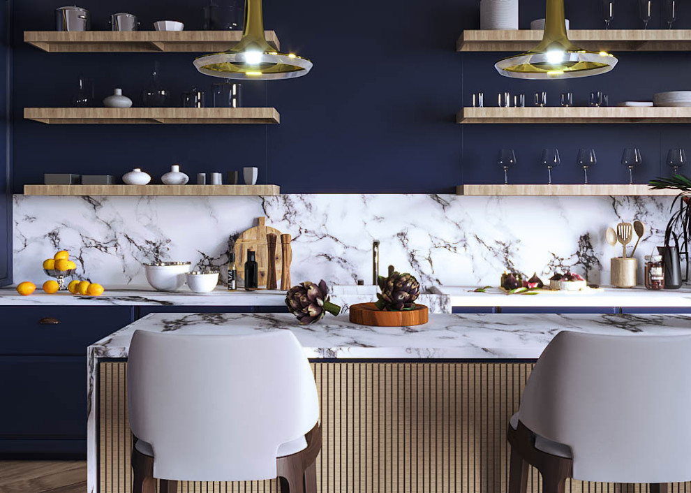 Дизайн-проект кухни в синих тонах