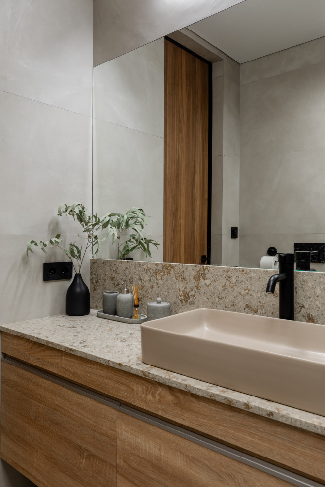 Фото. Теплый минимализм с мрамором и деревом, 62 кв.м.