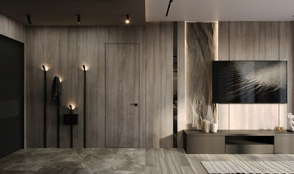 Холл и тв зона кухни-гостиной