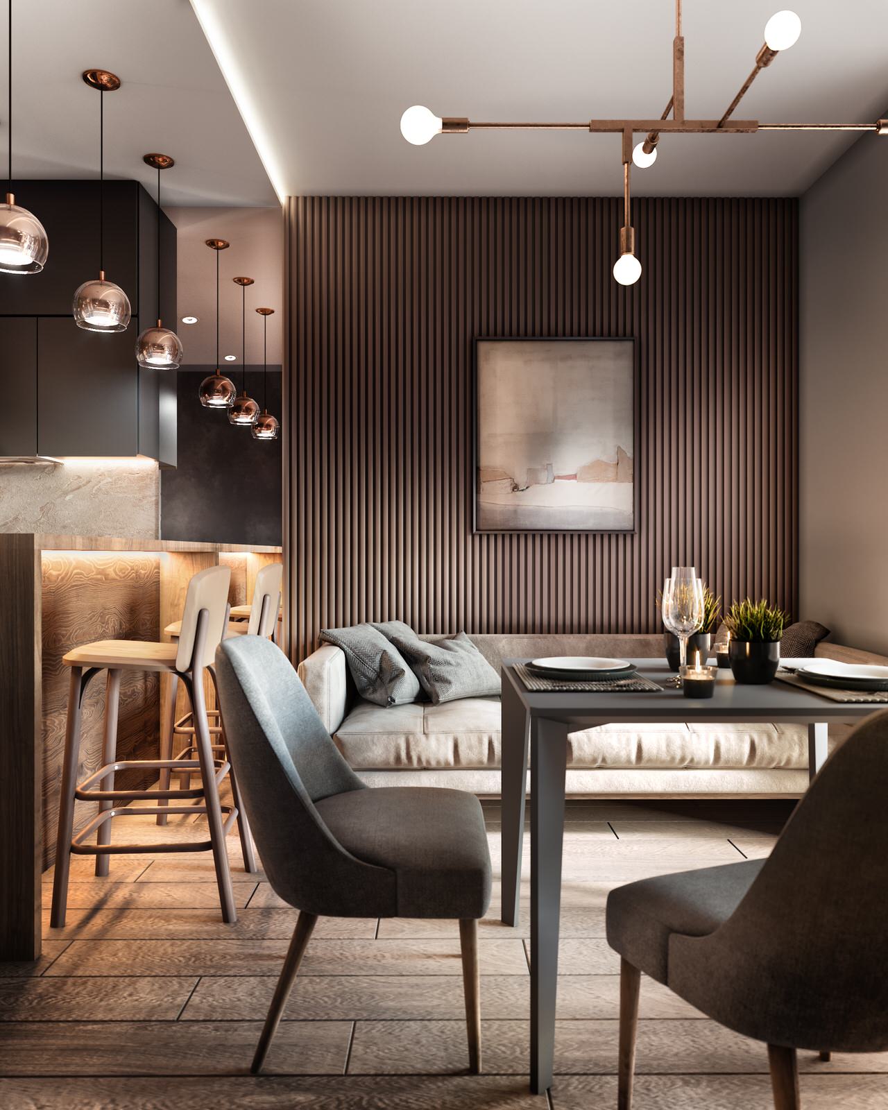 Gray color in the interior of an apartment of 60 m² in St. Petersburg