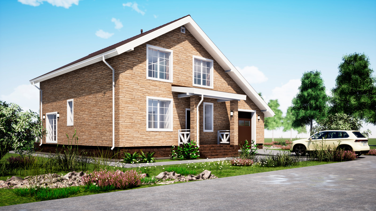 Двухэтажный дом с баней и гаражом 213м2 П-0208