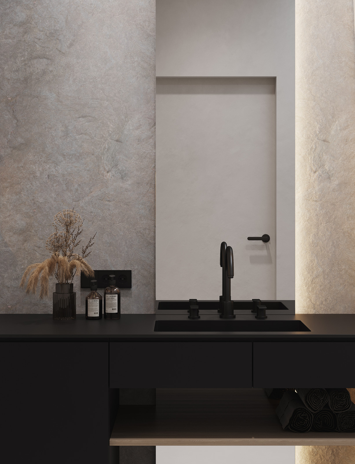 Однокомнатная квартира в стиле минимализма с элементами Азии и киберпанк