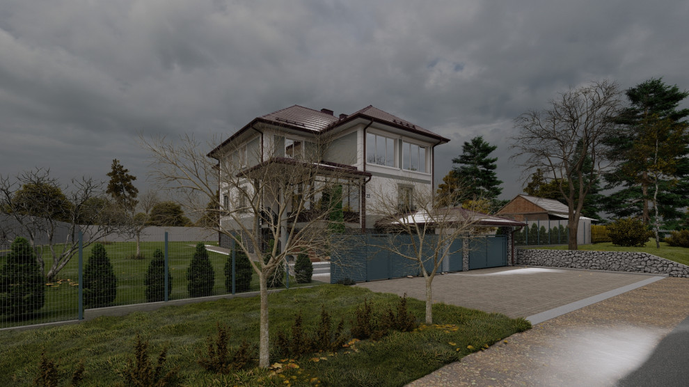 Обложка проекта: Загородный дом, визуализация экстерьера