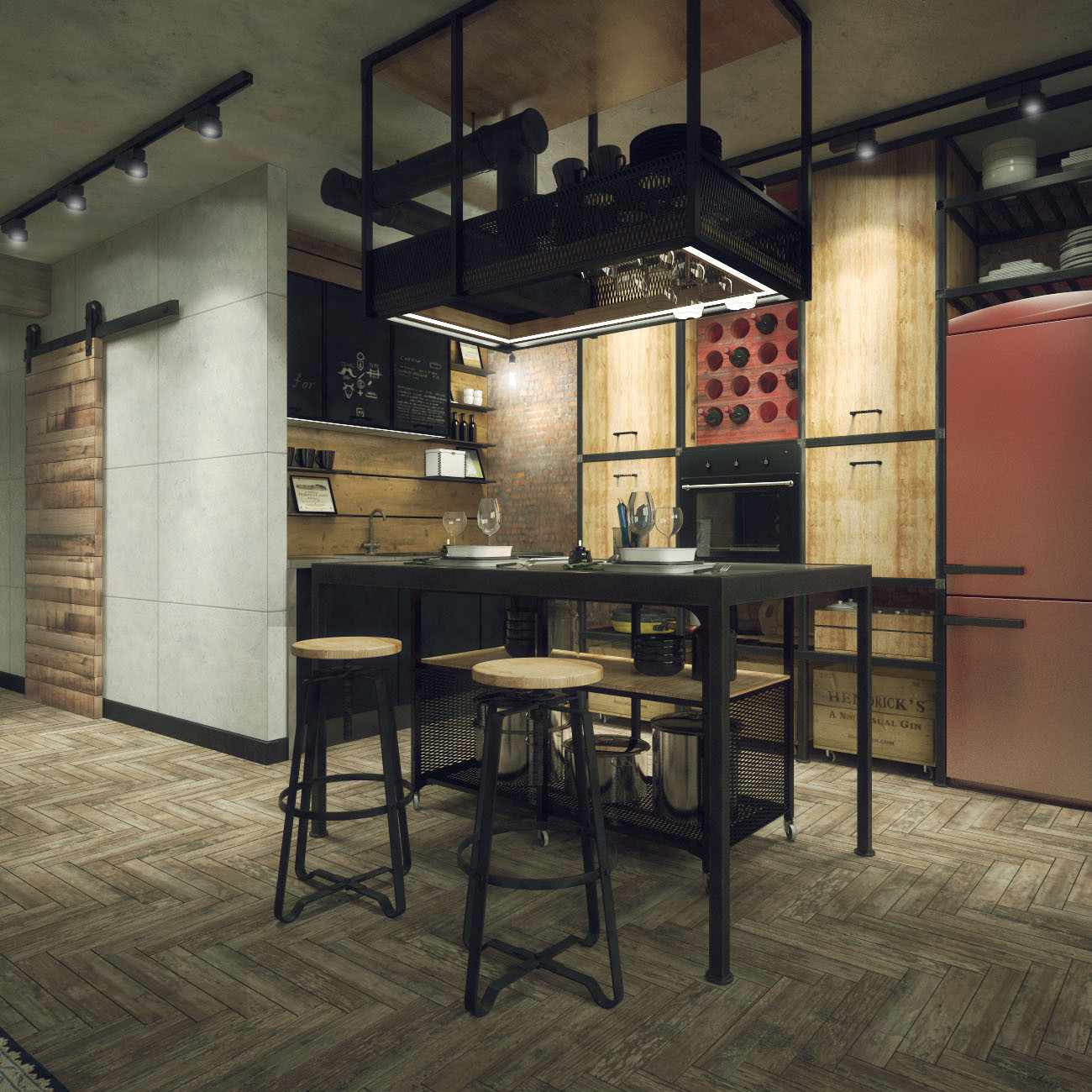 Обложка проекта: Двухъярусная квартира в стиле Лофт. Визуализация