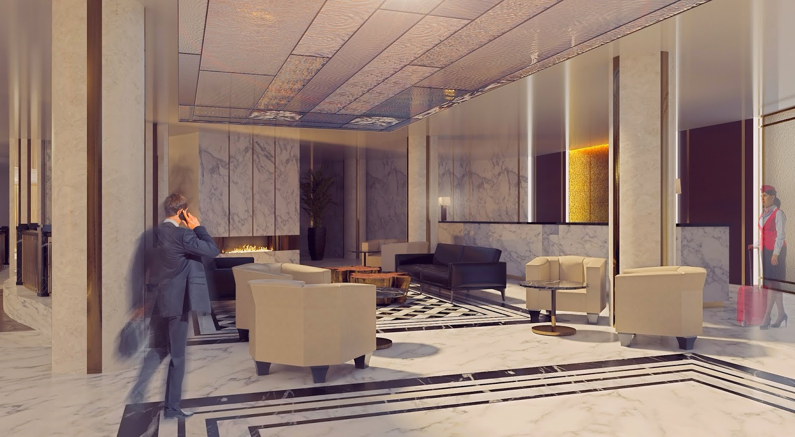 Visualizations of ground floor of Moscow Marriott Tverskaya Hotel
