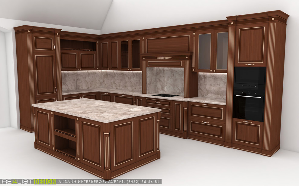 Разработка дизайна кухни для выполнения её из массива