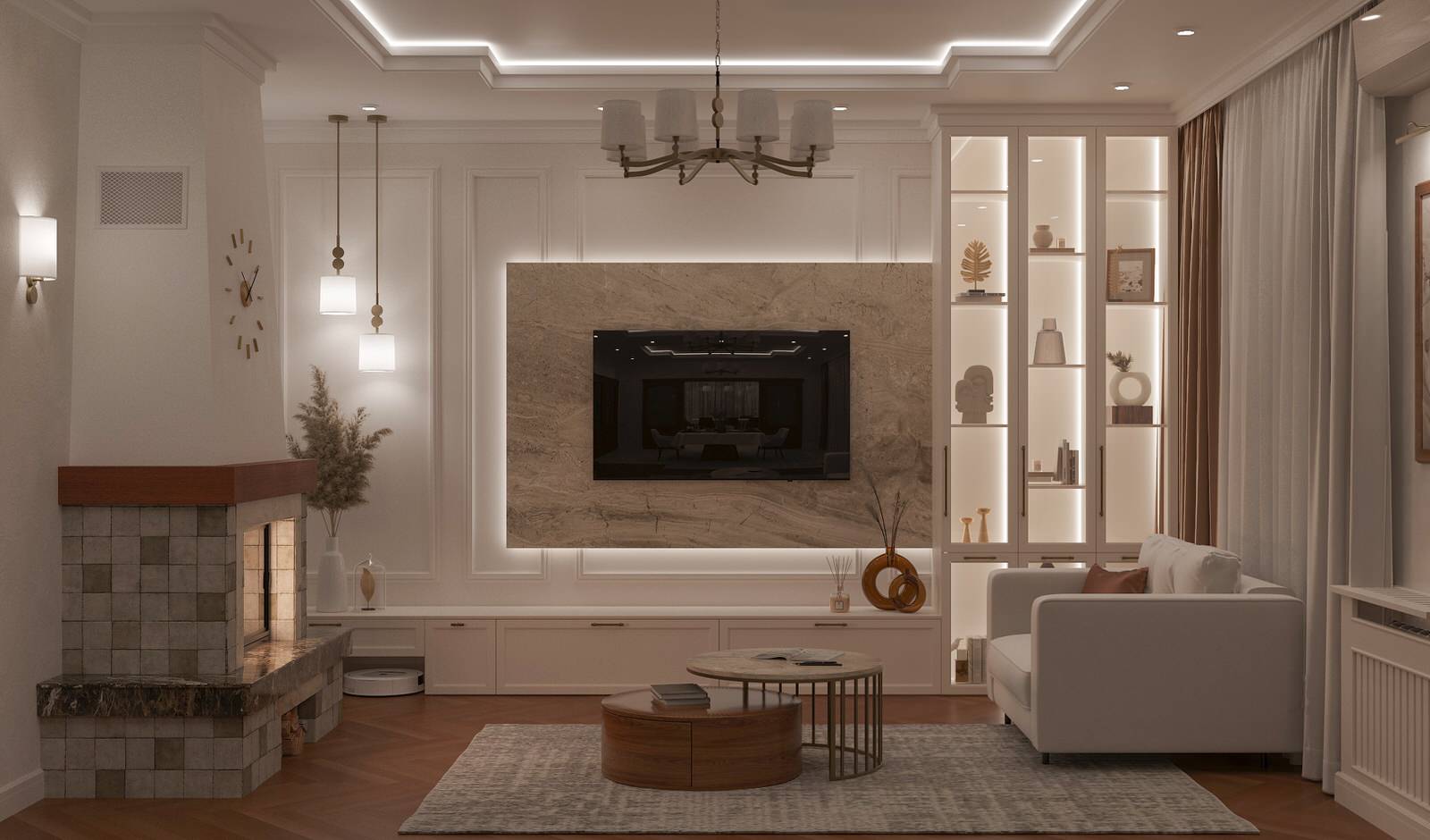 Интерьер гостиной загородного дома