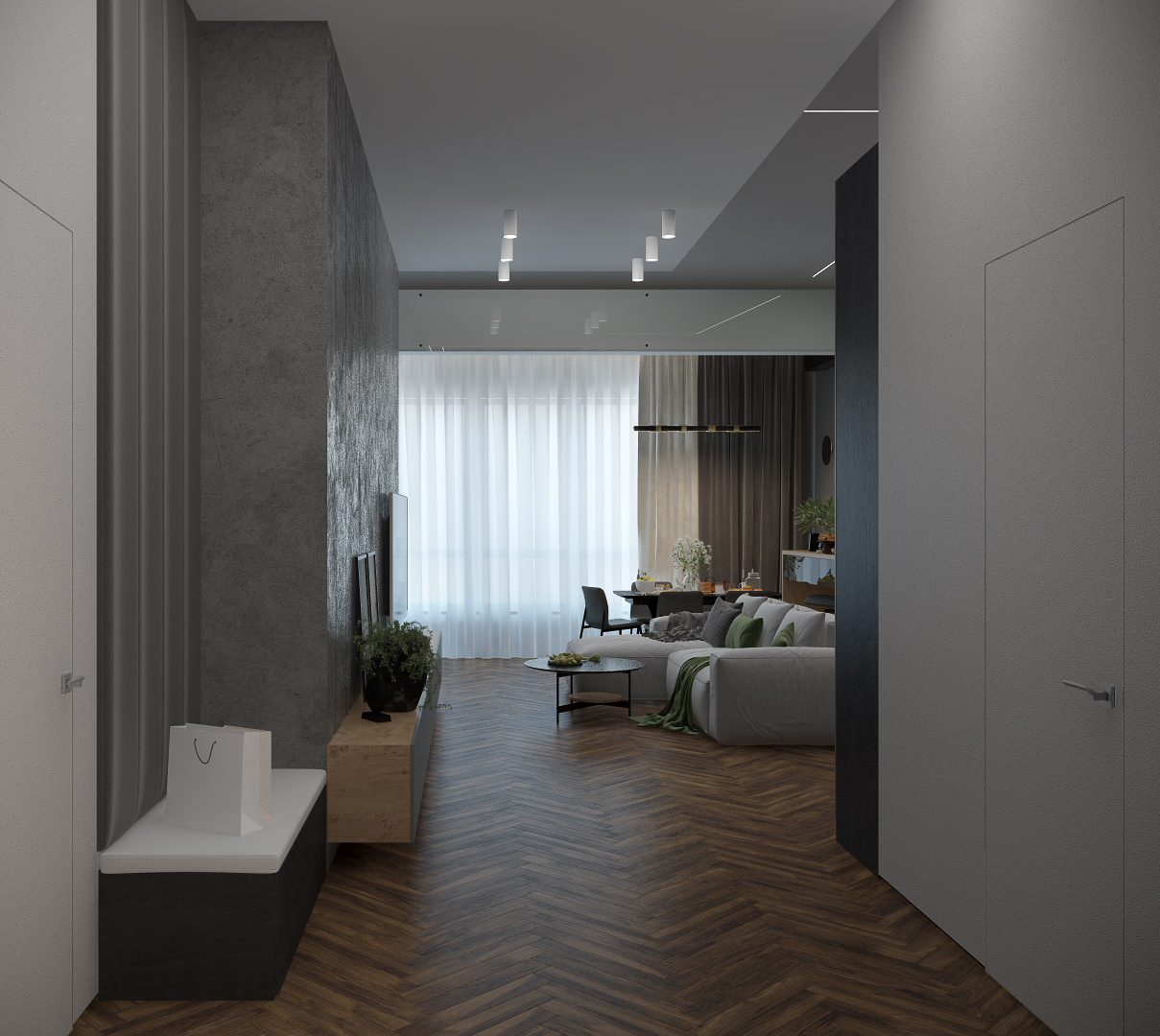 Кухня-гостиная в современном стиле в квартире