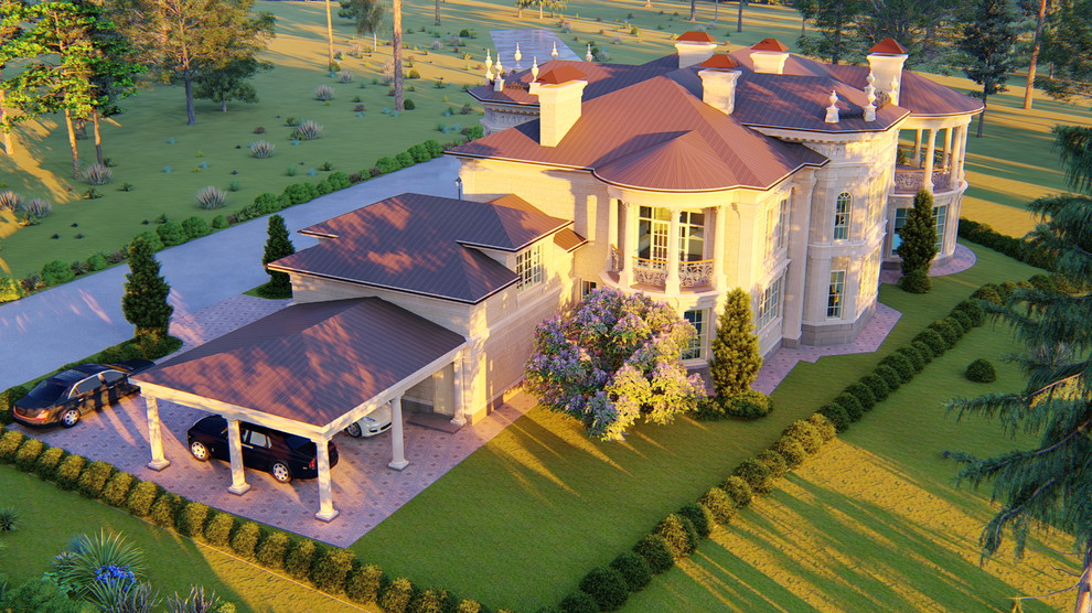 Проект загородного дома с фасадами из натурального камня