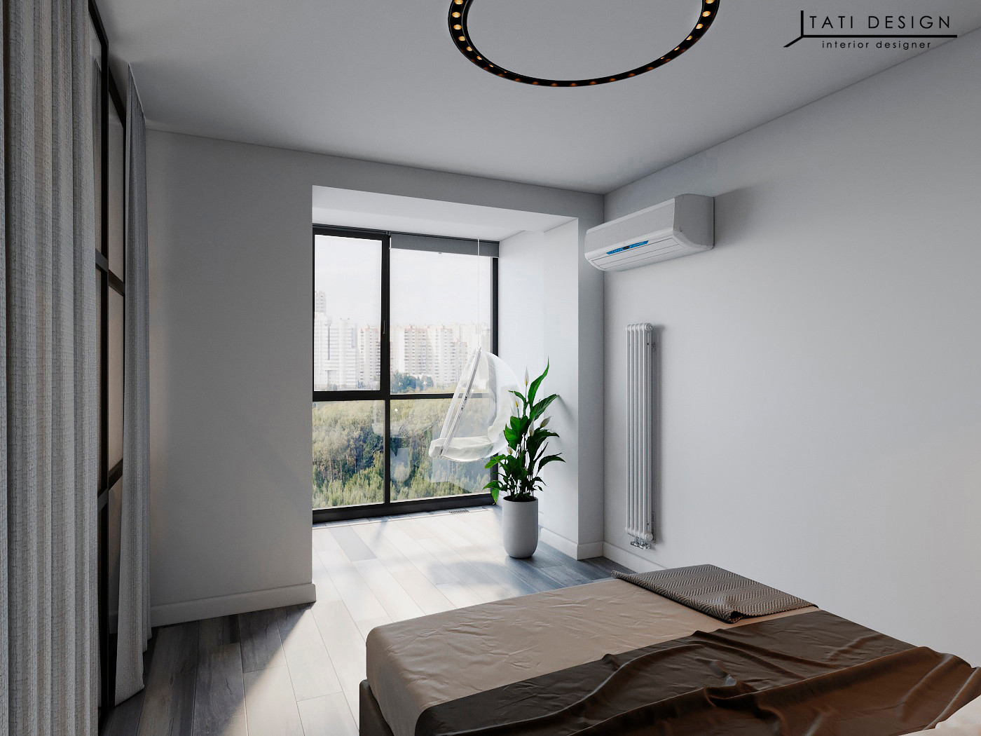 Квартира студия с панорамными окнами.