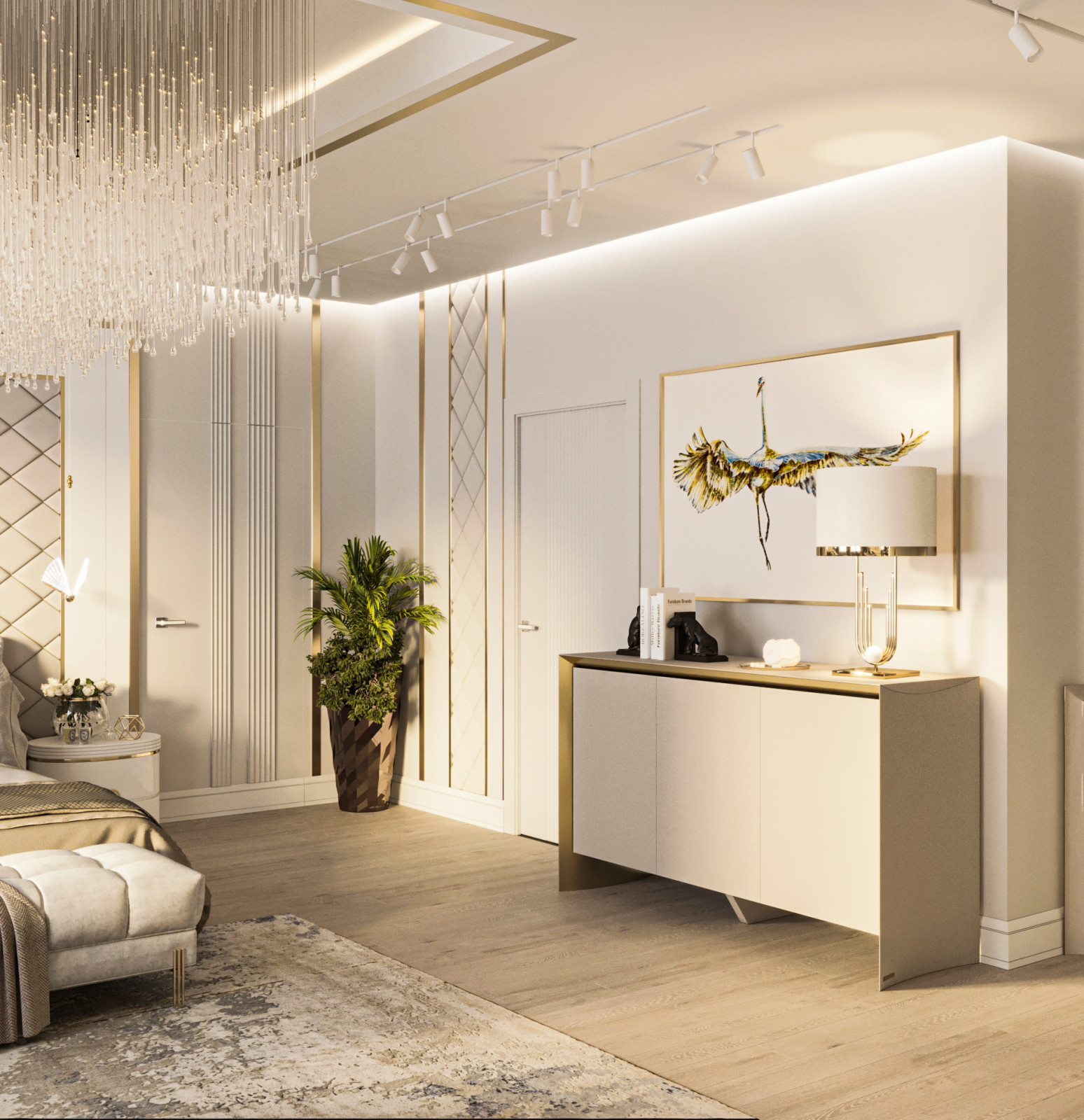 Luxury bedroom in gold color