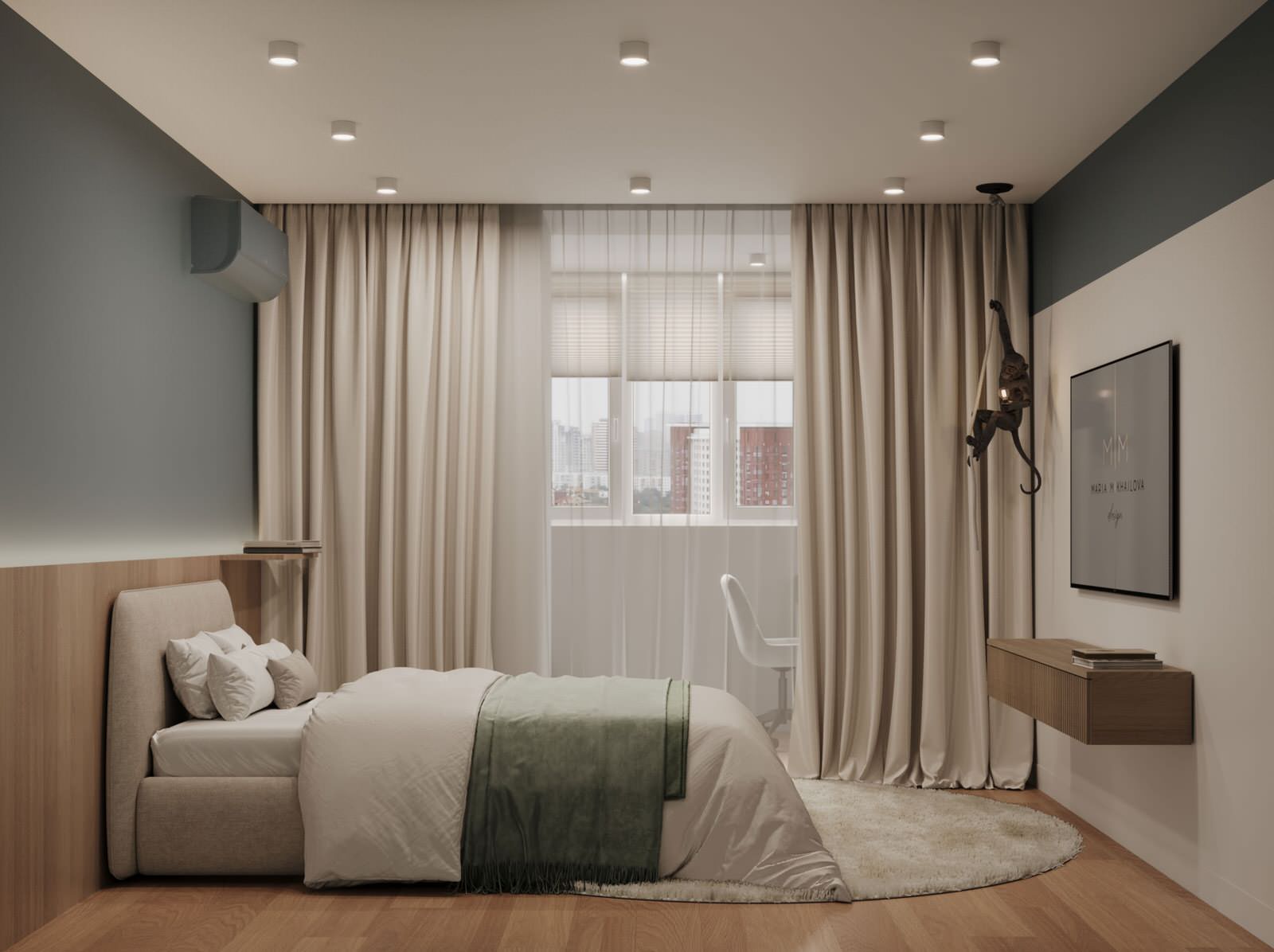 Современный интерьер с яркими акцентами и геометрическими формами