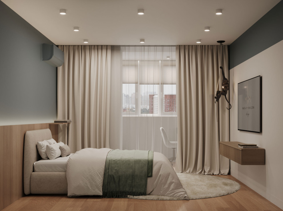 Современный интерьер с яркими акцентами и геометрическими формами