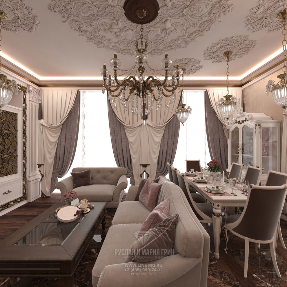 ДИЗАЙН ГОСТИНОЙ В КЛАССИЧЕСКОМ СТИЛЕ В ДОМЕ НА МОСФИЛЬМОВСКОЙ