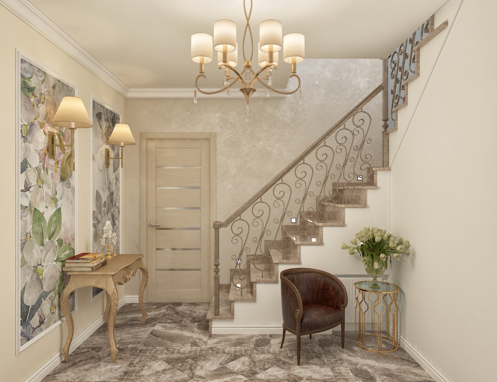 Обложка проекта: Жилой дом, Хол с лестницей