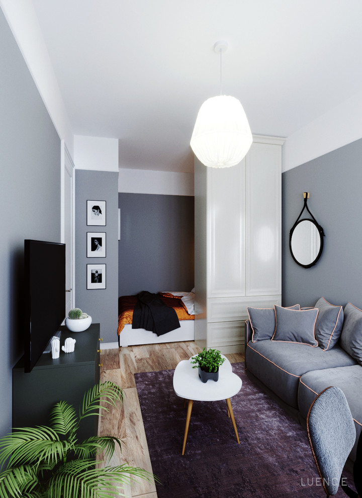 Дизайн-проект гостиной-спальни в скандинавском стиле.