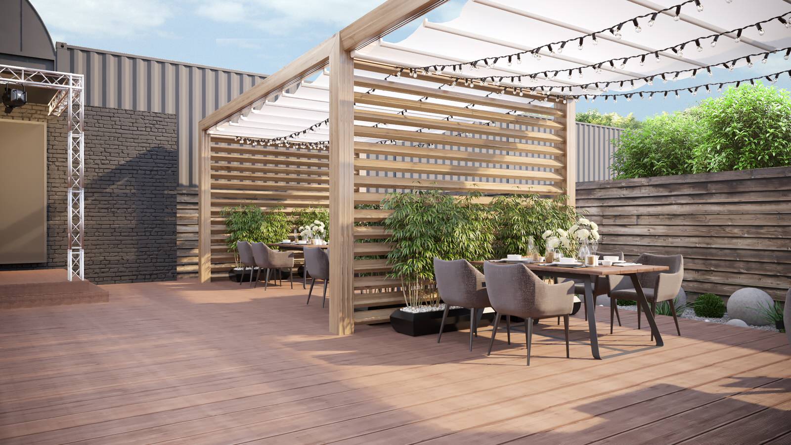 Благоустройство летней террасы бара.