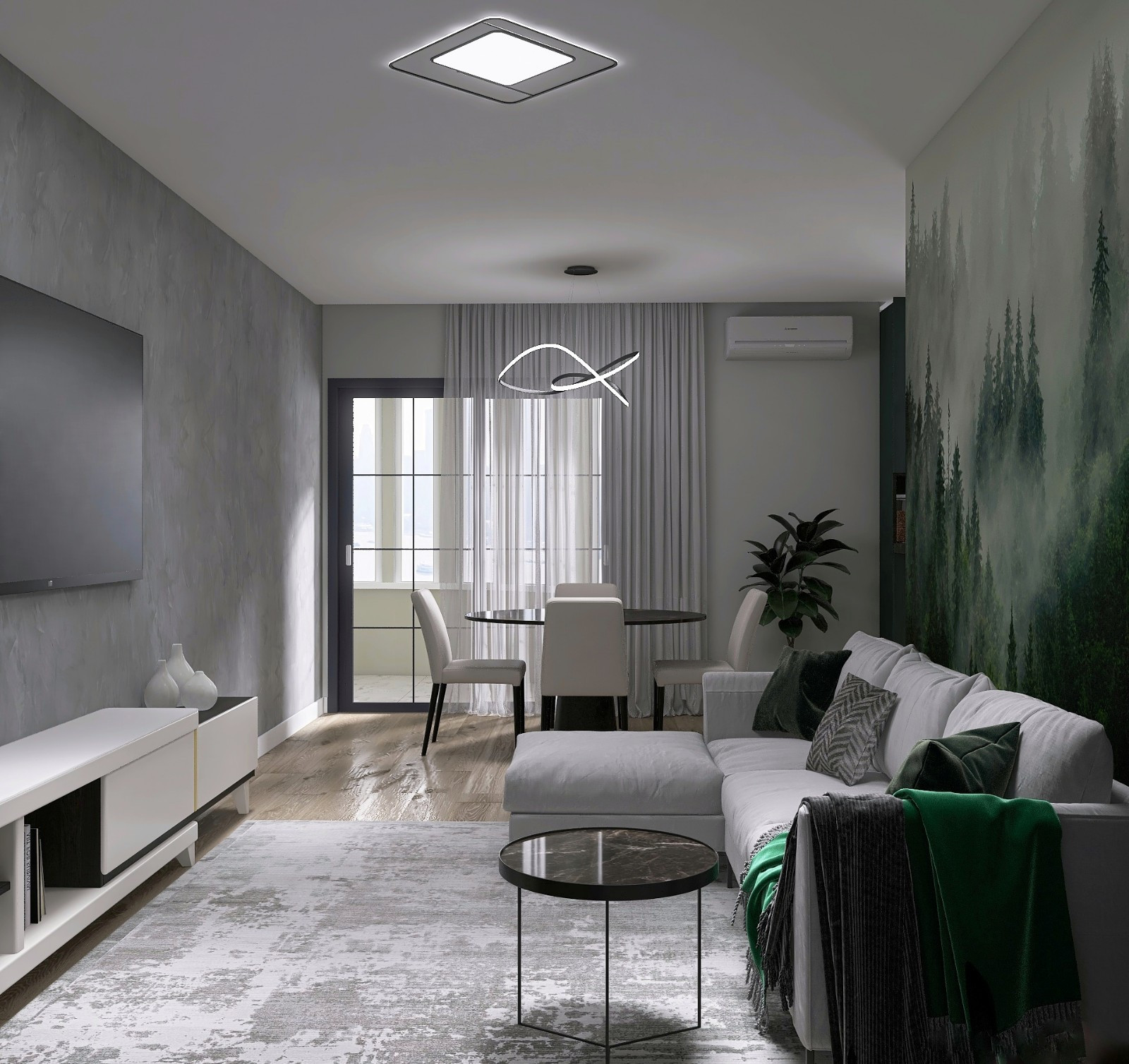 Кухня-гостиная в трехкомнатной квартире