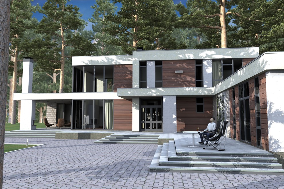 Проект современного дома со вторым светом и бассейном