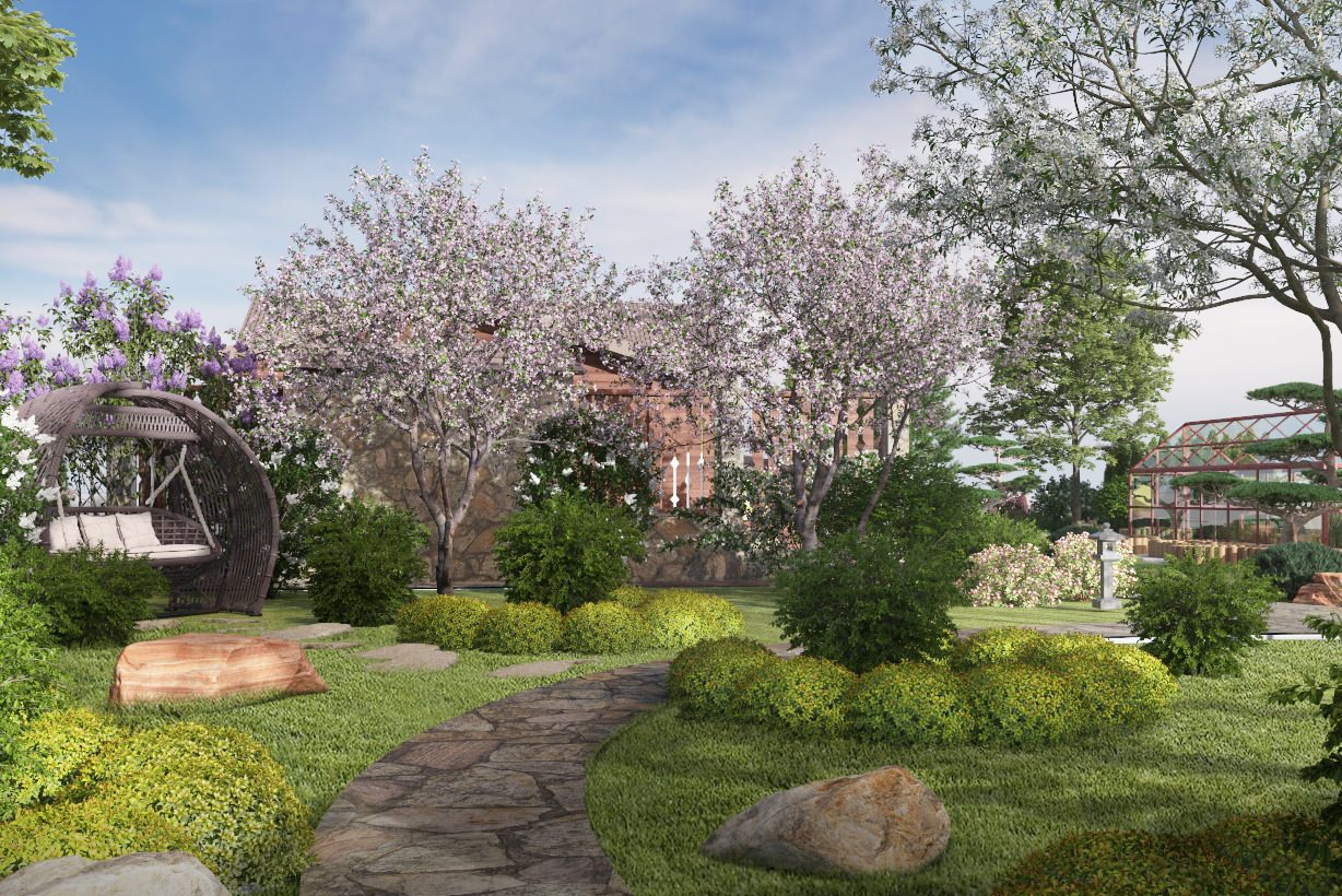 Современный сад в японском стиле.