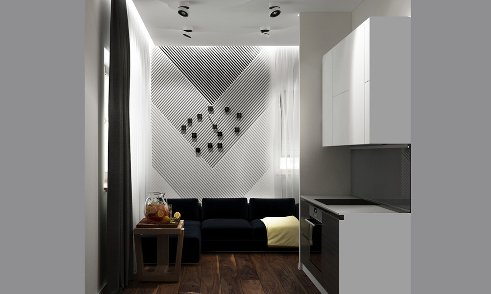 Небольшой загородный дом - 1 этаж Гостиная-кухня