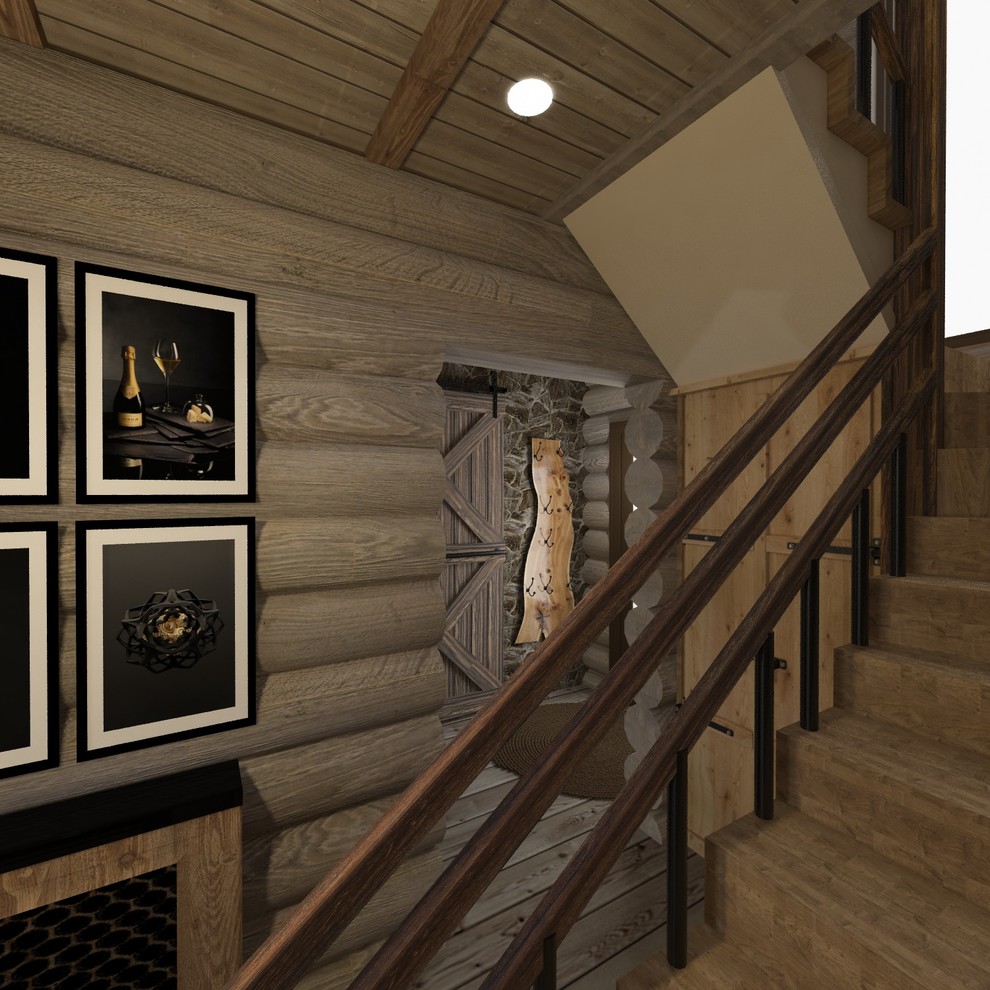 Интерьер дома из сруба в стиле шале (первый этаж)