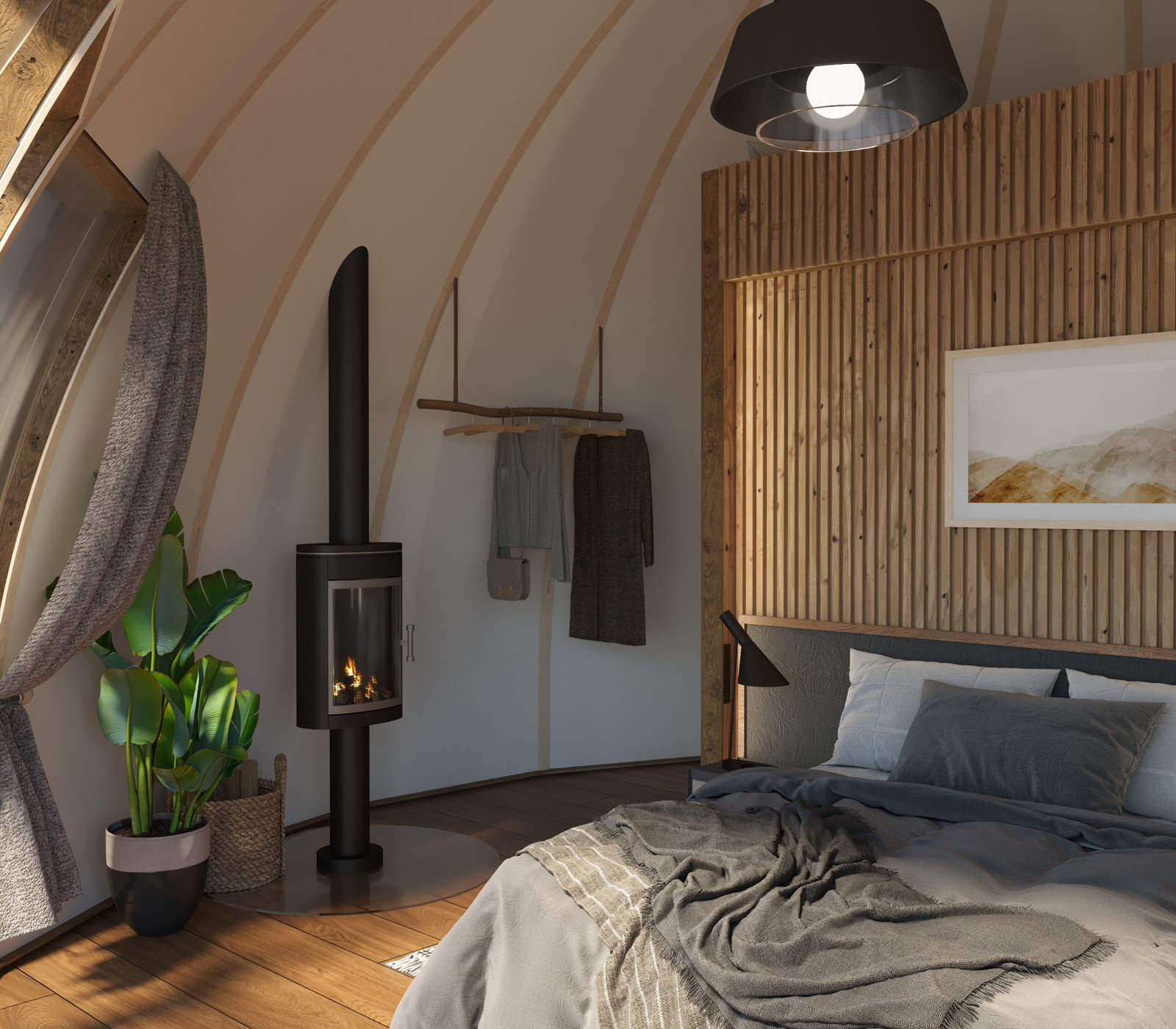 Визуализация интерьера геокупола для Freedome на белом фоне