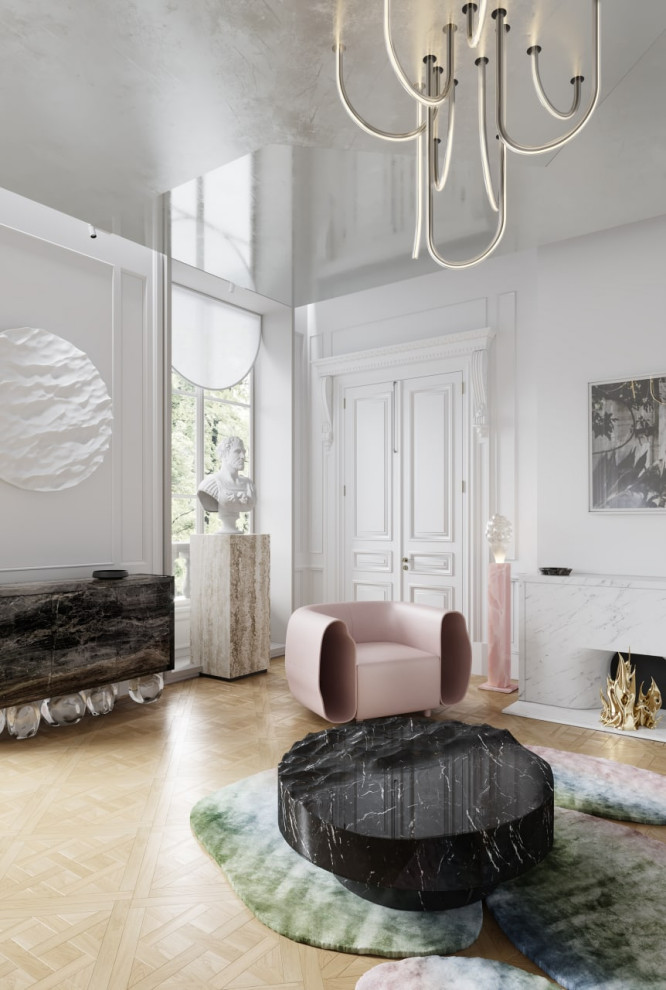 Обложка проекта: Стильная гостиная в белом цвете