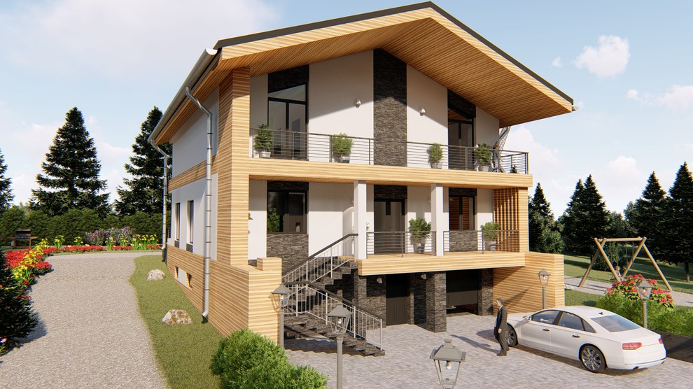 Двухэтажный дом на склоне