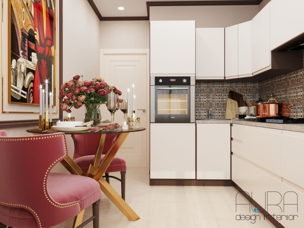 Дизайн квартиры, кухня в светлых тонах