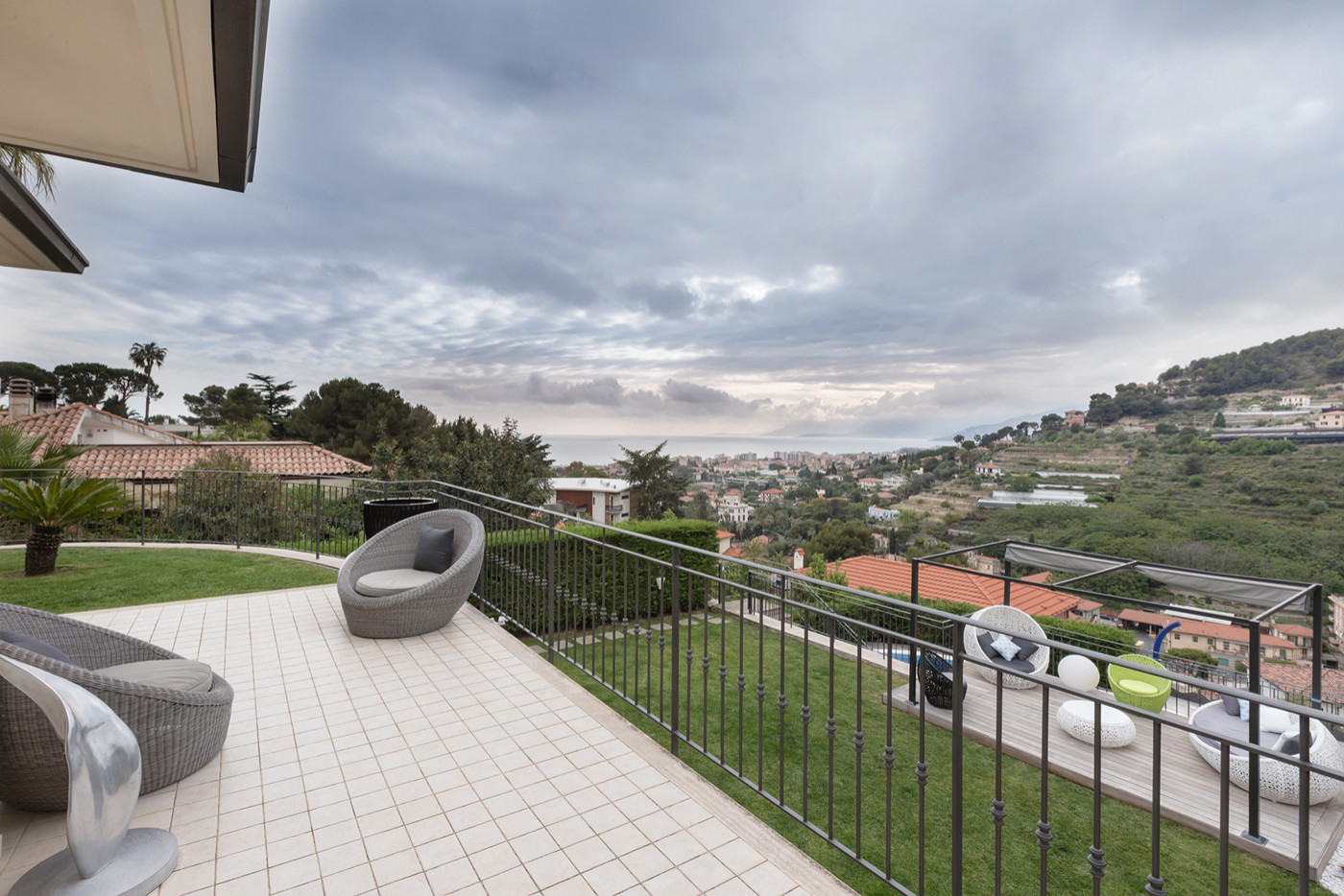 Terrace of a contemporary villa on Cote d'Azur.