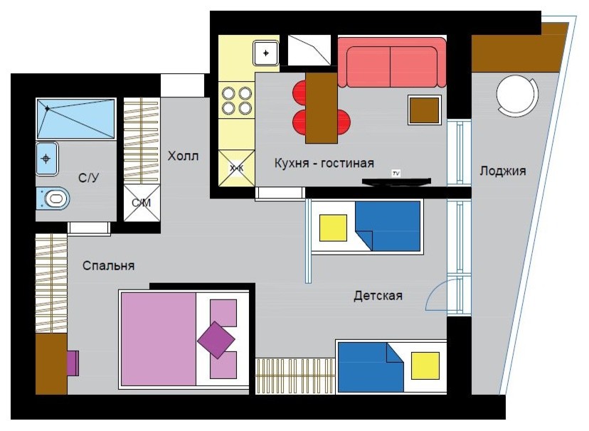 Перепланировка: 5 вариантов для однокомнатной квартиры в доме II-68-04