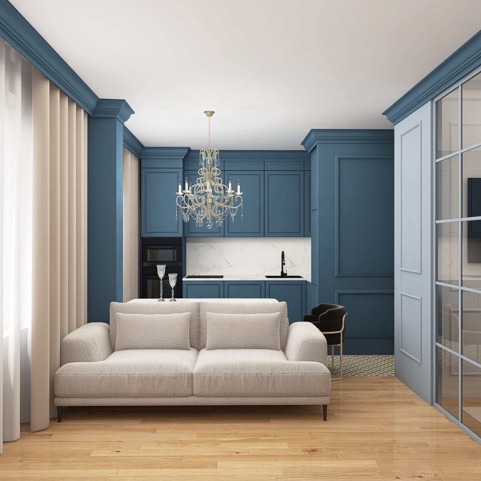 Обложка проекта: Двухкомнатная квартира в стиле неоклассика