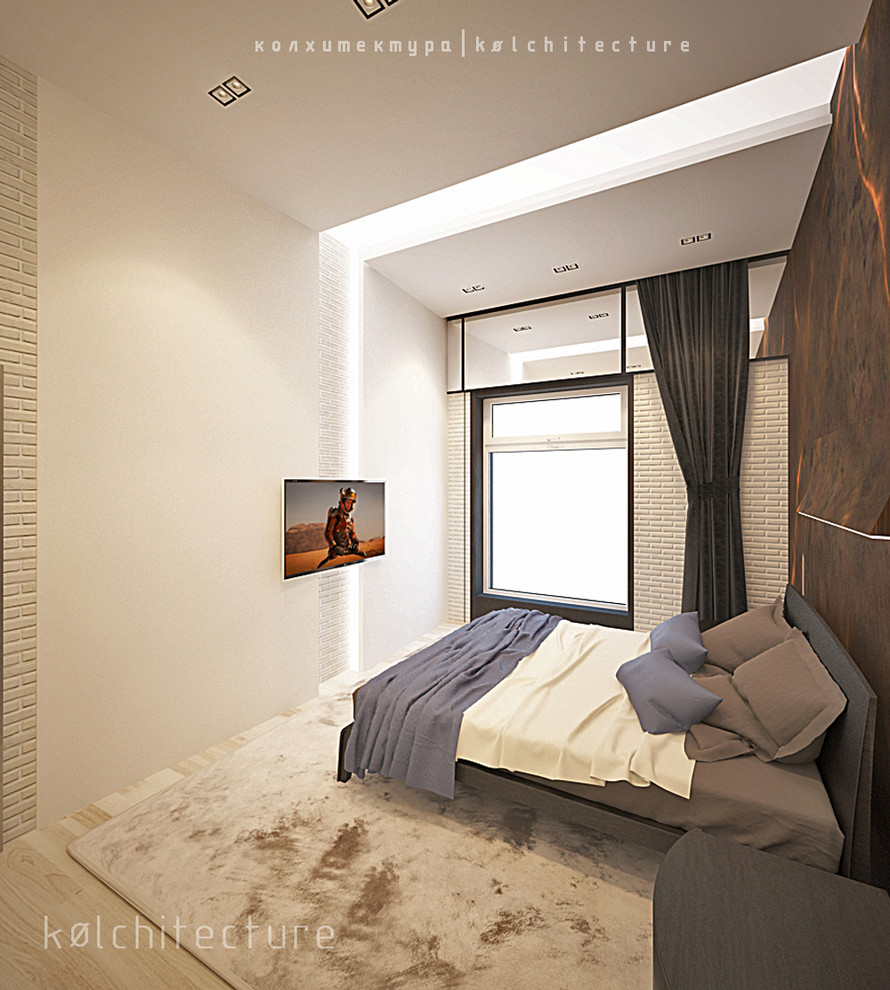 Спальня. Лофт+минимализм. Дизайн трехкомнатной квартиры