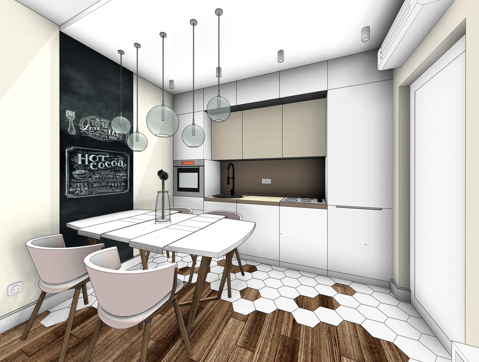 Квартира в новостройке для молодой семьи (дизайн в графике)