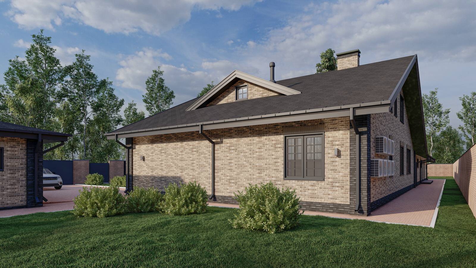 Жилой дом с мансардой, пристроенным банным комплексом и гаражным комплексом