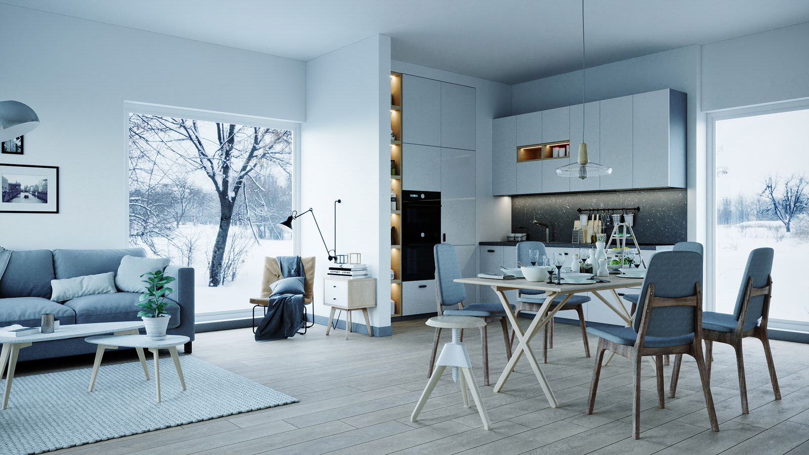 Обложка проекта: Визуализация гостинной и кухни