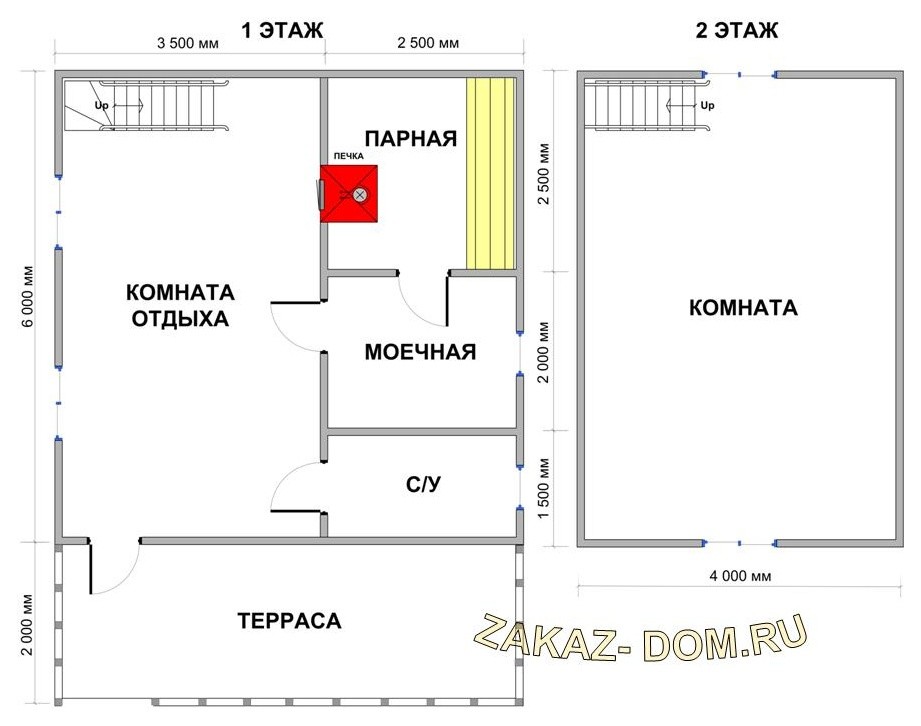 Баня из бруса с мансардой (6х8 м) - Проект № 2Б-11