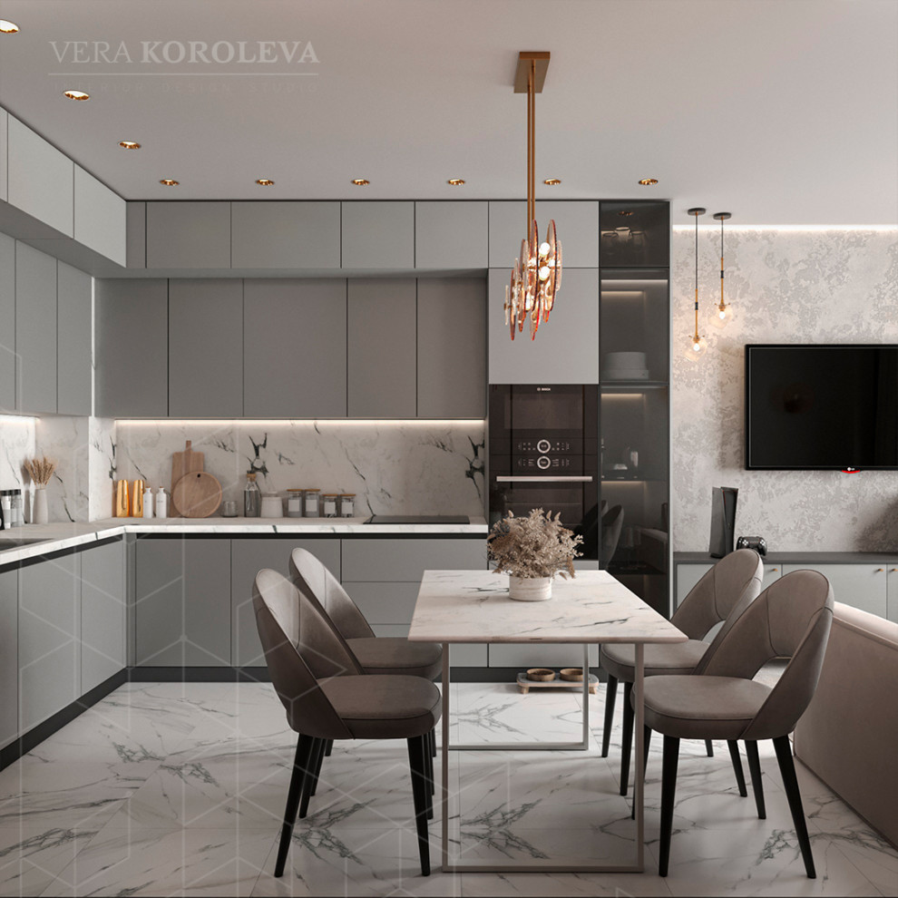 Дизайн-проект двухкомнатной квартиры с золотыми акцентами в ЖК "Q-Мир"