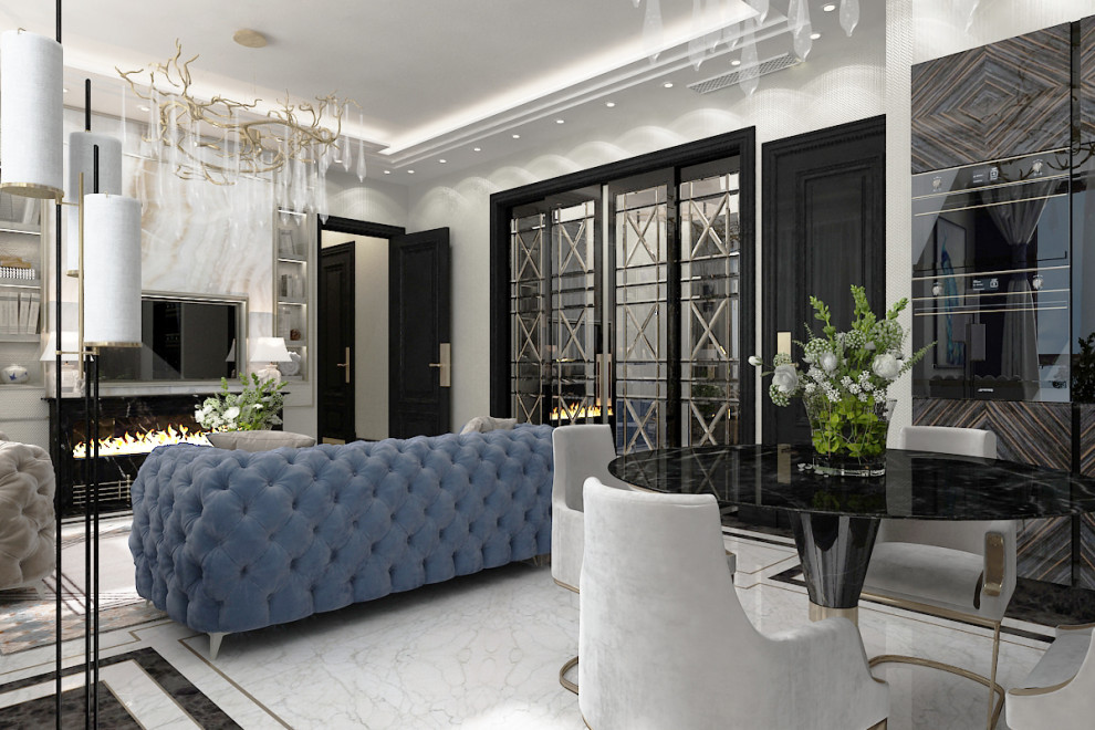 Гостиная с камином ArtDecoю. Квартал Redside