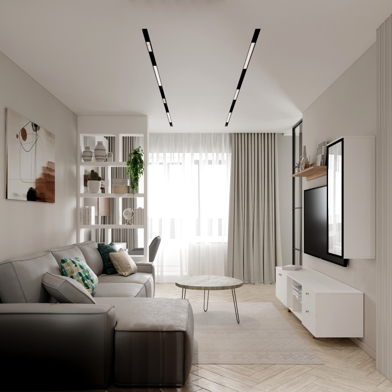 Гостиная в 3х комнатнаяой квартире в ЖК "Нахабино"