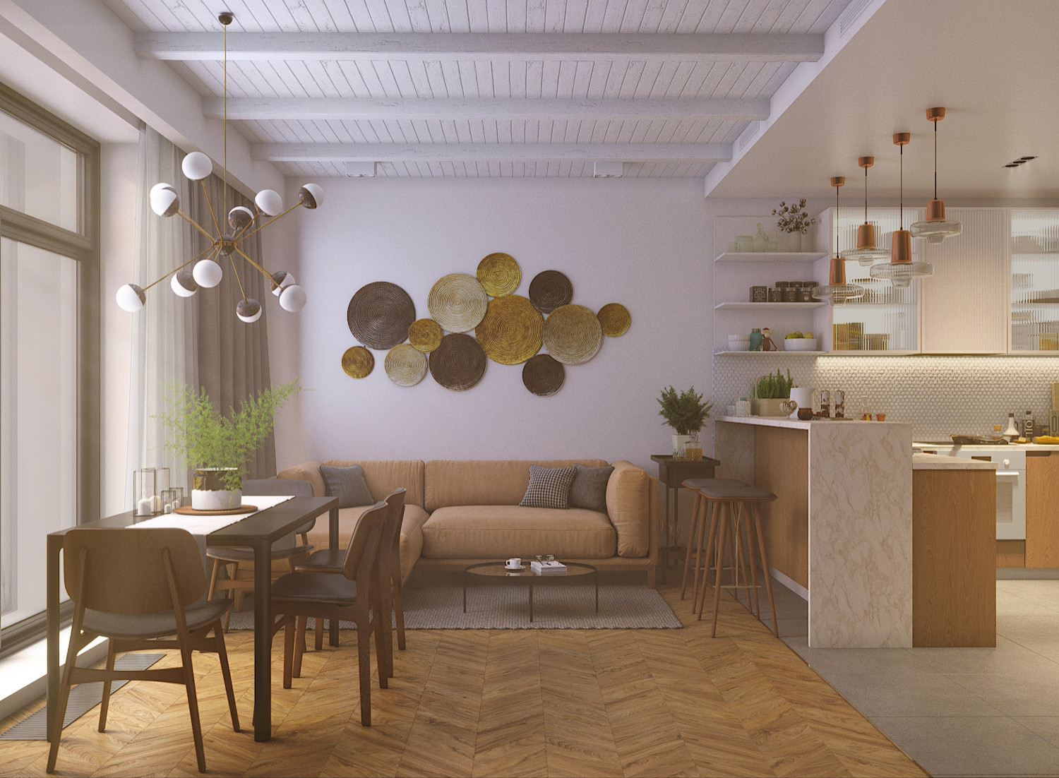 Дизайн-проект квартиры 120 кв.м.  Кухня/гостиная/столовая