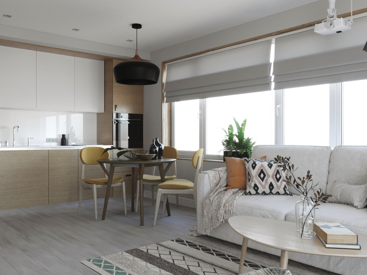 Гостиная. Вид на зону кухни